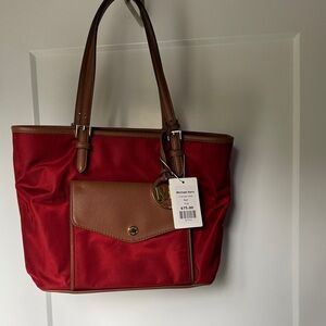Michael Kors Red and Tan Tote Bag